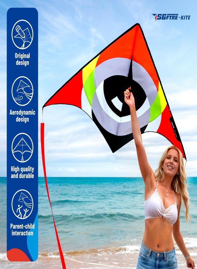 SGftre Delta Kite Easy to Fly,Single Line String with Tail for Beach Flying Kites for Kids and Adults Kites Outdoor Trip Park Family Game (Eye of The Sky red, 1) - Image 5