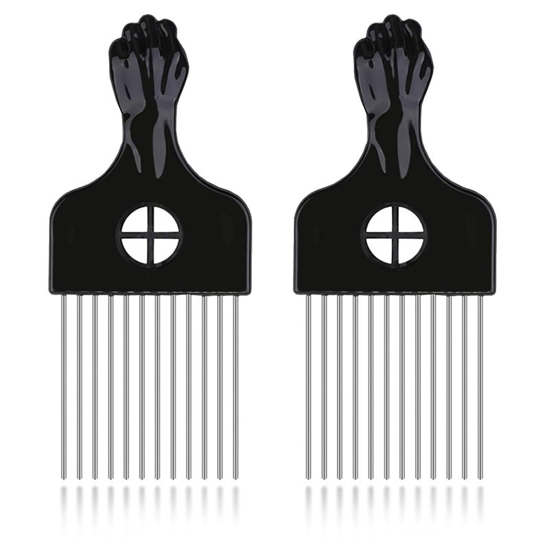 2 Pack Afro Comb and Metal Wig Detangler  Braid Styling Comb for Detangling and Styling Hair Hair Pick