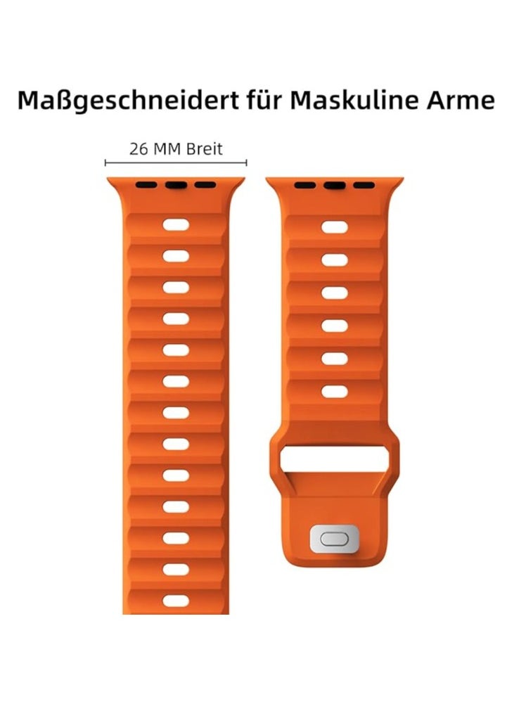 Pack of 2 Sports Wristbands Compatible with Apple Watch Ultra 2 / Ultra 49/44/45/42 mm, Adjustable Silicone Strap with Metal Press Stud for iWatch Series 9 SE 8 7 6 5 4 Men 