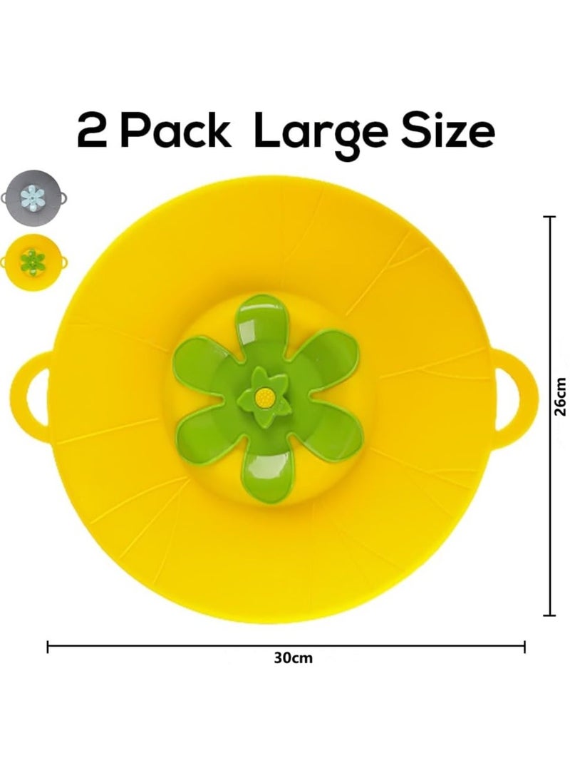 2-Piece Silicone Microwave Splatter Lid Set - 26cm Diameters Boil Safeguard Multi-Function Kitchen Lid Covers (Grey+Yellow)  - Image 4