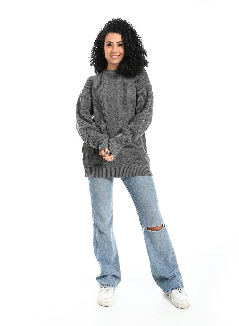 سيزار بلوفر صوف حريمي طويل مزود بتصمميات متعددة - Image 1