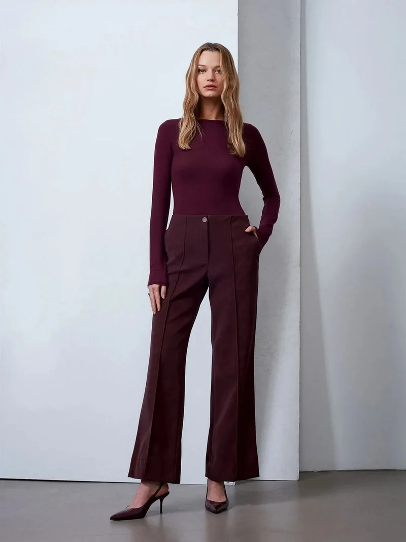 ديلفين Dilvin Women's High-Waist Wide-Leg Faux Leather Trousers