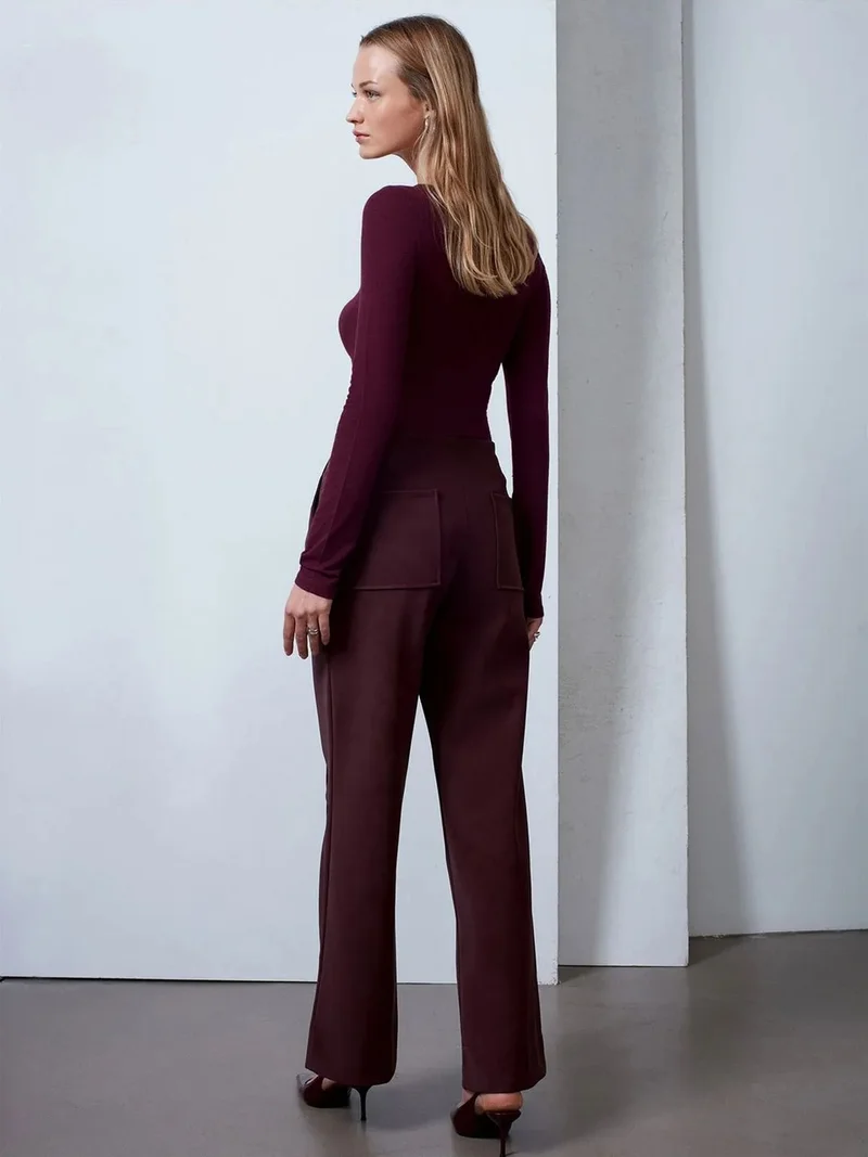 ديلفين Dilvin Women's High-Waist Wide-Leg Faux Leather Trousers