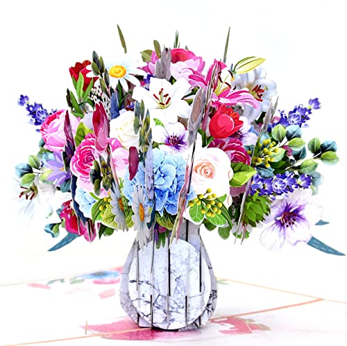 Teabug Cards Mixed Flower Vase Pop Up Birthday Card, Mothers Day Card, Anniversary Card, Thinking of You Card - Image 1