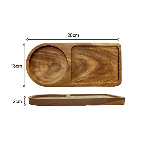Heiboa Small Wood Serving Tray Platters - Natural Wooden Tray Drink Trays for Coffee Table Dessert Wood Serving Platter Rectangular Charcuterie Serving Board Party Plates, Set of 2 - Image 3