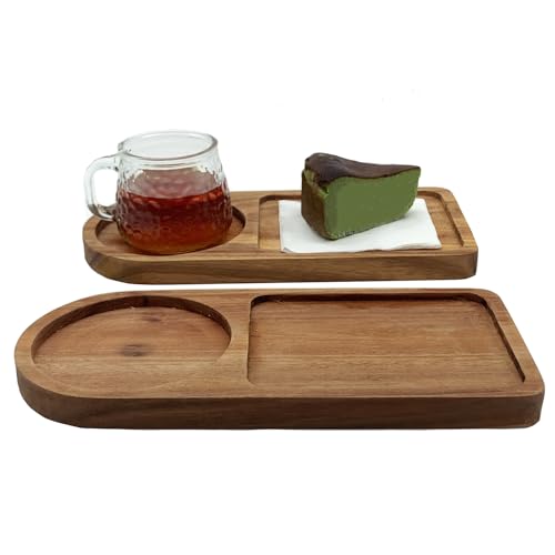 Heiboa Small Wood Serving Tray Platters - Natural Wooden Tray Drink Trays for Coffee Table Dessert Wood Serving Platter Rectangular Charcuterie Serving Board Party Plates, Set of 2 - Image 1