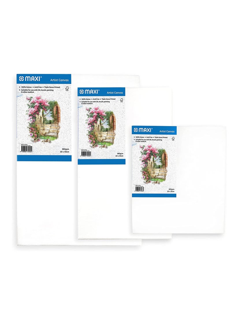 Maxi لوحة قماشية مشدودة مكونة من 3 قطع بأحجام مختلفة باللون الأبيض - Image 1