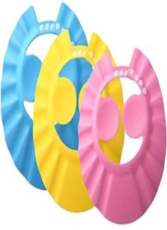 Happyupcity 3PCS Baby Bath Shower Shampoo Cap Adjustable Bathing Protection Cap Soft Waterproof Ear Protection Ear Eye Protection Hat Wash Hair Shield Visor Cap for Baby Kids Children (Style A) 