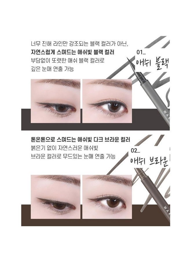 WAKEMAKE WAKEMAKE Real Ash Brush Eyeliner, Korean Makeup Liquid Eyeliner, Smudge-proof, Ultra-Fine Tip, Long Lasting Waterproof Liquid Eyeliner 0.04 OZ (Pack of 2) (01 ASH BLACK) - Image 5