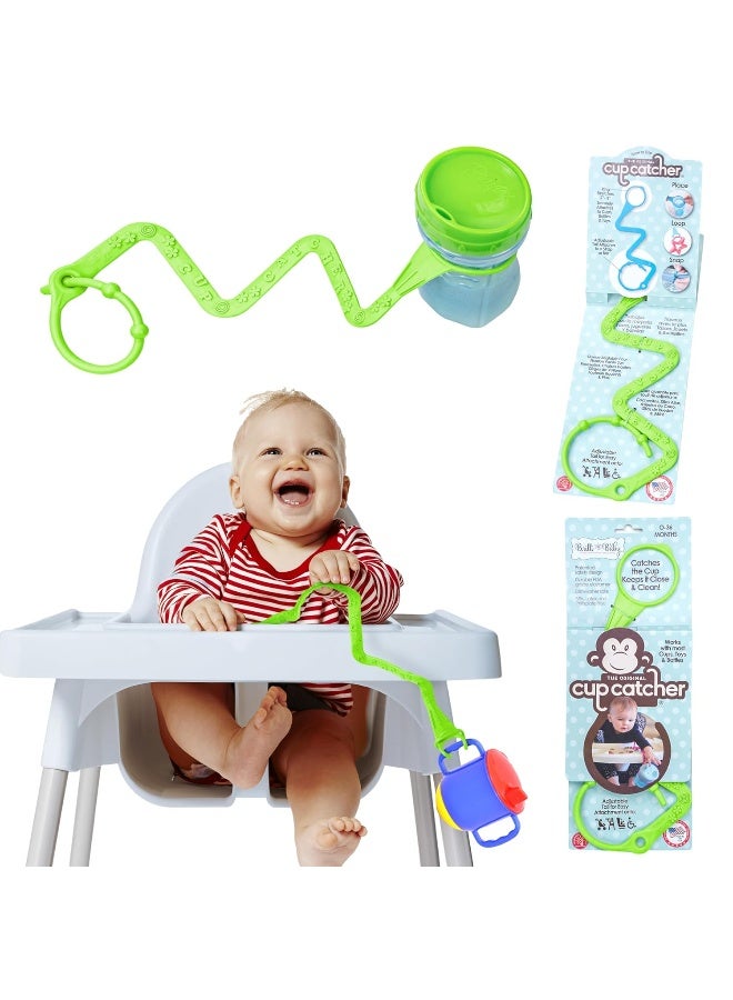 Brilli Baby Cup Catcher Patented Safety Tether Strap, Attach Sippy Cups, Bottles, Pacifiers & More to Stroller, High Chair, Car Seat, Made in USA, Food Grade, Dishwasher Safe (Lime Green) - Image 1