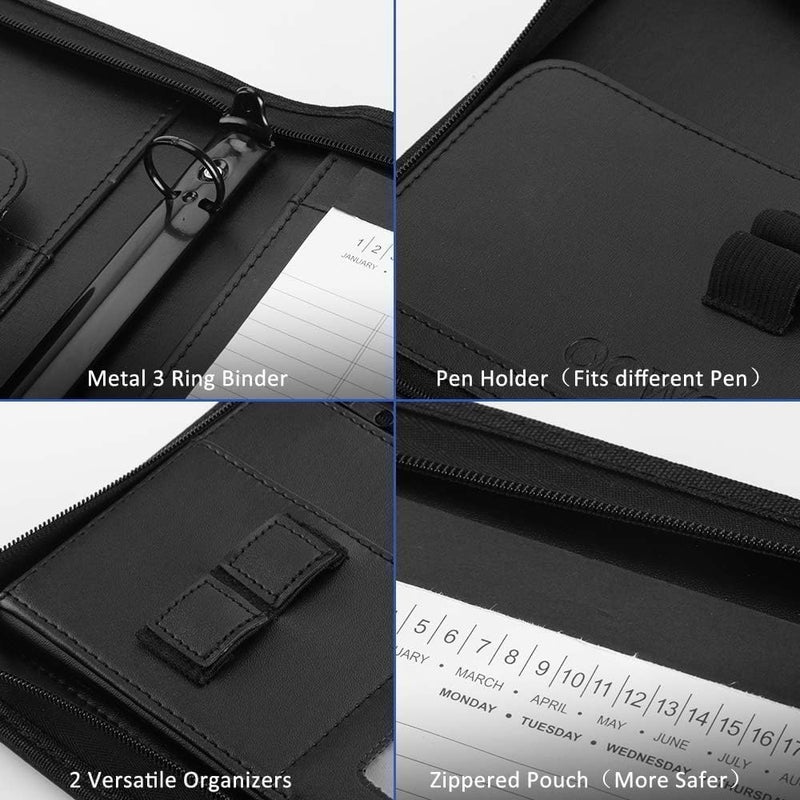 OOWOLF Padfolio Portfolio Folder, PU Leather Professional with Round Ring Binder 8.5 x 11 Inch Writing Pad Tablet Sleeve Interview Resume Document Organizer Business Card Holder Zippered Closure - Image 4