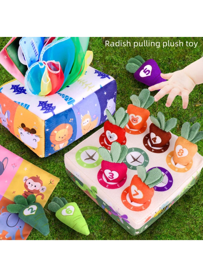Children Pull Radish Puzzle Early Education Newborn Toys Plush 6 Months Baby Paper Baby 0-1 Years Old-Color:Tissue Box/available Car Model-standard Version (with 4 Velvet Towels)  - Image 3