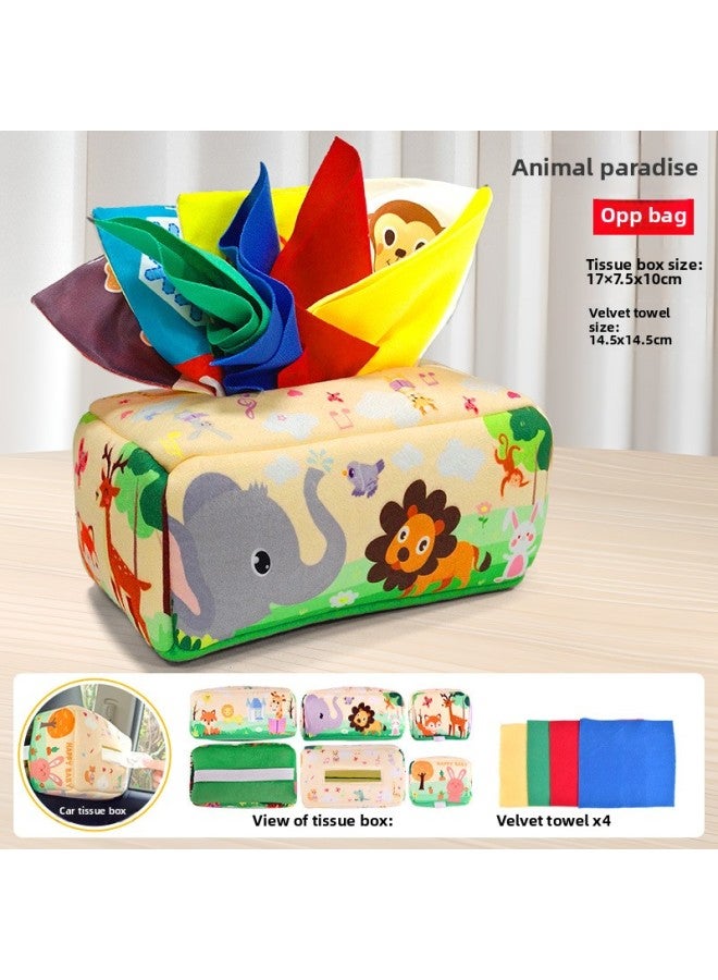 Children Pull Radish Puzzle Early Education Newborn Toys Plush 6 Months Baby Paper Baby 0-1 Years Old-Color:Tissue Box/available Car Model-standard Version (with 4 Velvet Towels)  - Image 1