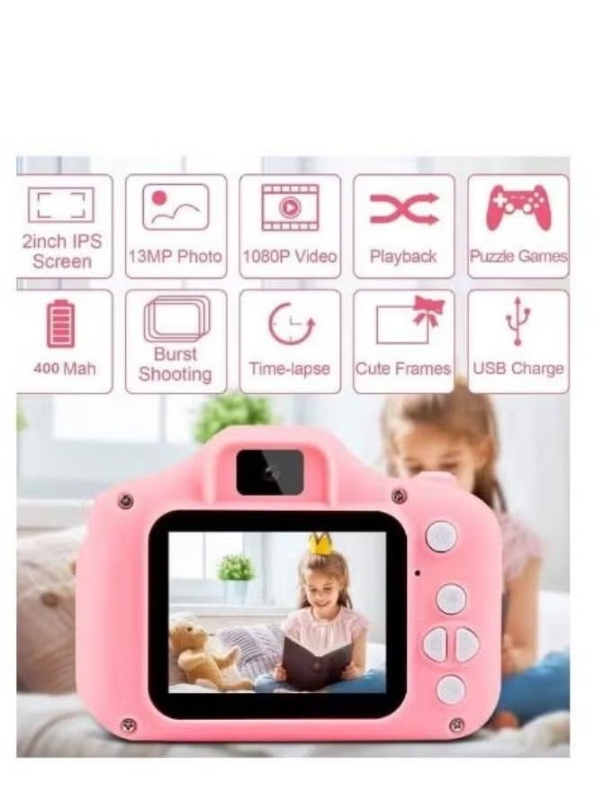 Children's Mini Digital Camera 1080p High Definition with 2-Inch Screen，Pink