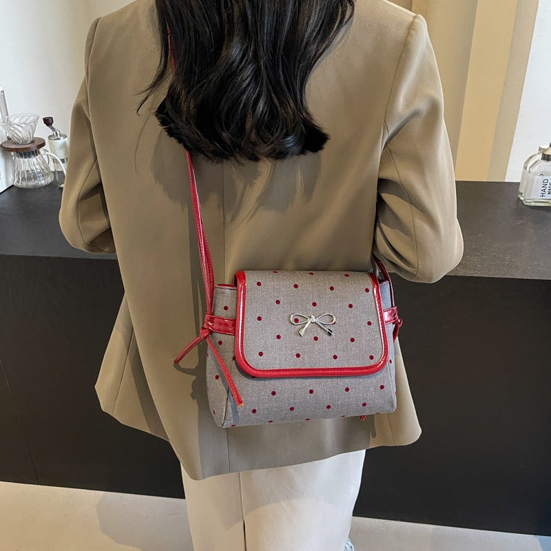 Ins Niche Design Bow Polka Dot Armpit Small Square Bag Fashionable Commuter Shoulder Crossbody Bag - Image 3