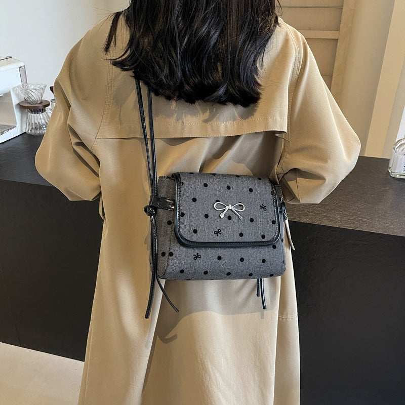 Ins Niche Design Bow Polka Dot Armpit Small Square Bag Fashionable Commuter Shoulder Crossbody Bag - Image 4