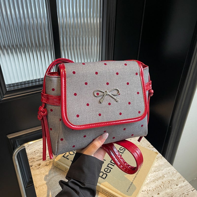 Ins Niche Design Bow Polka Dot Armpit Small Square Bag Fashionable Commuter Shoulder Crossbody Bag - Image 2