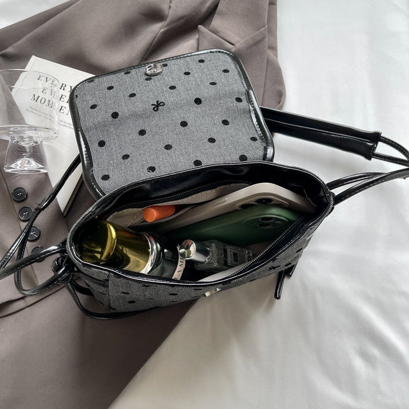 Ins Niche Design Bow Polka Dot Armpit Small Square Bag Fashionable Commuter Shoulder Crossbody Bag - Image 5
