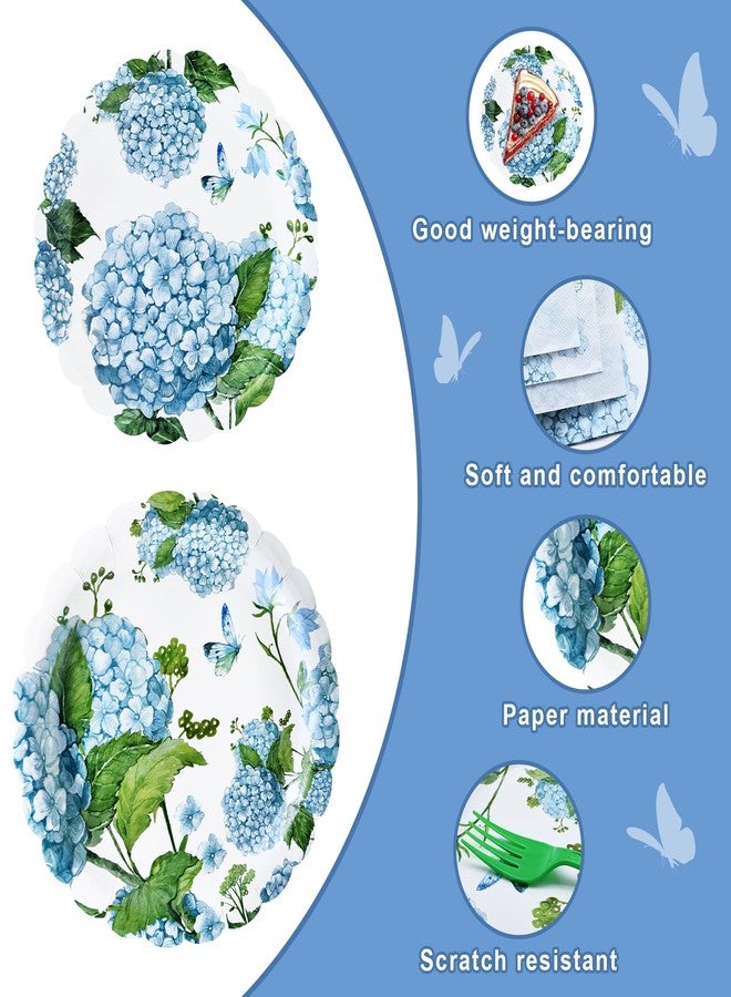 PhyLence 100 Pieces Blue Hydrangea Tableware Set Party Supplies - Floral Themed Disposable Dinnerware with Paper Plates, Napkins, and Forks for Birthdays, Weddings, Garden Parties - Serves 25 - Image 3