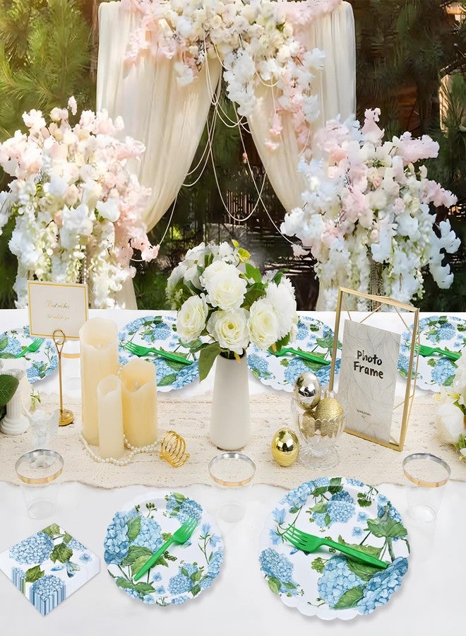 PhyLence 100 Pieces Blue Hydrangea Tableware Set Party Supplies - Floral Themed Disposable Dinnerware with Paper Plates, Napkins, and Forks for Birthdays, Weddings, Garden Parties - Serves 25 - Image 5