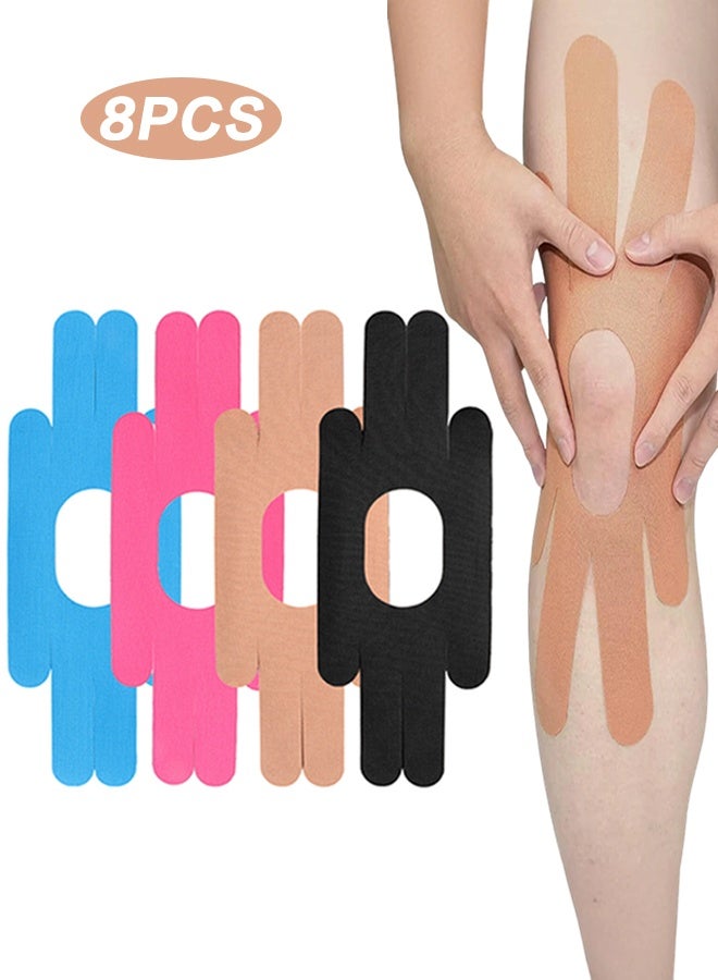 بوليشد شريط حركة الركبة، 8 قطع، شريط ركبة قطني أصلي مقاوم للماء ومقطع مسبقًا، شريط رياضي مرن ومتين للدعم والراحة أثناء التمرين - Image 1