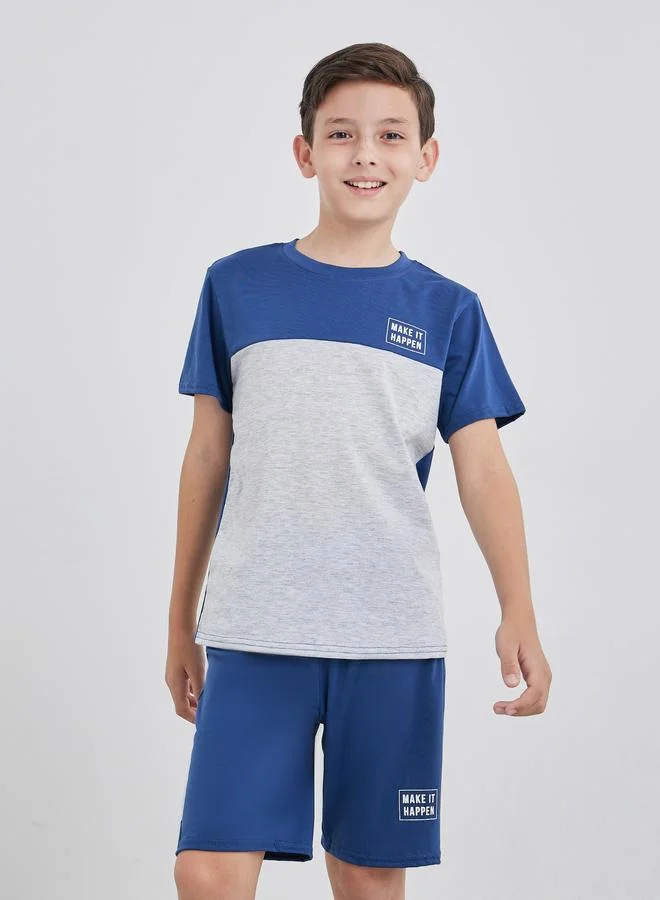 ستايلي Styli Color Block Print T-Shirt and Shorts Set