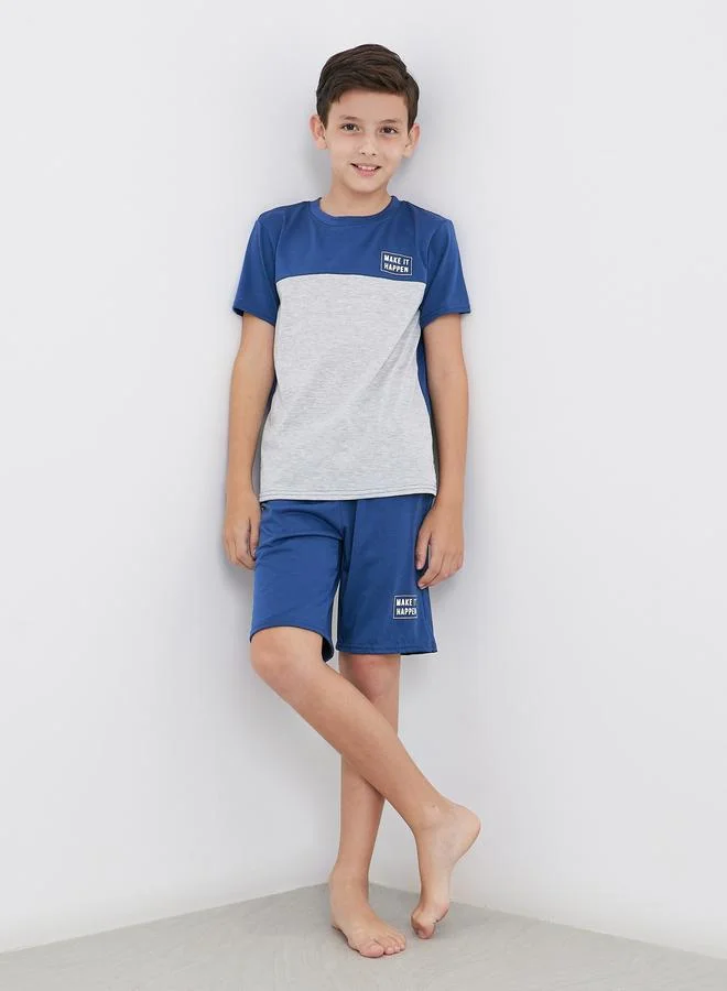 ستايلي Styli Color Block Print T-Shirt and Shorts Set