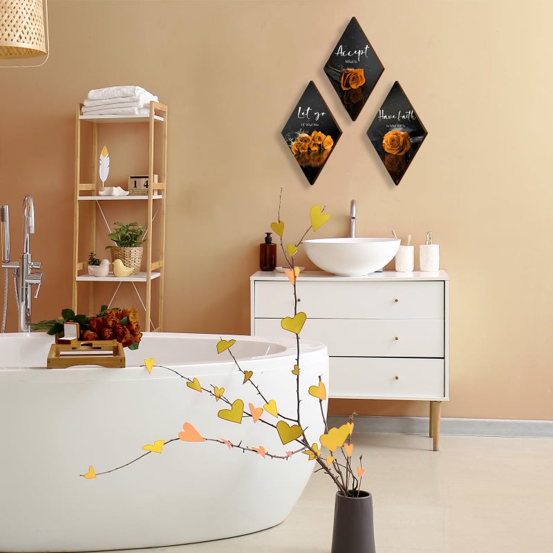 ZINYAZHE 3 Pcs Orange Rose Bathroom Wall Decor Orange Decor Flower Wooden Inspirational Wall Art Orange Bedroom Wall Decor with Accept Let Go Have Faith Sign for Bathroom Living Room Bedroom(orange 12 x 7"") - Image 5