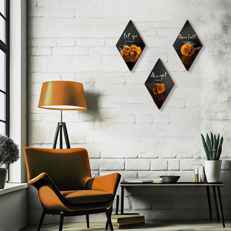 ZINYAZHE 3 Pcs Orange Rose Bathroom Wall Decor Orange Decor Flower Wooden Inspirational Wall Art Orange Bedroom Wall Decor with Accept Let Go Have Faith Sign for Bathroom Living Room Bedroom(orange 12 x 7"") - Image 4