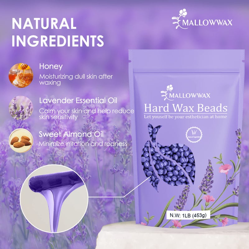 Mallowwax Hard Wax Beads, Wax Beans for Hair Removal, Natural Lavender, Stripless, Coarse Body Hair Specific - Ideal for Bikini, Brazilian, Legs, Underarms, Chest, 16 Ounce - Image 2