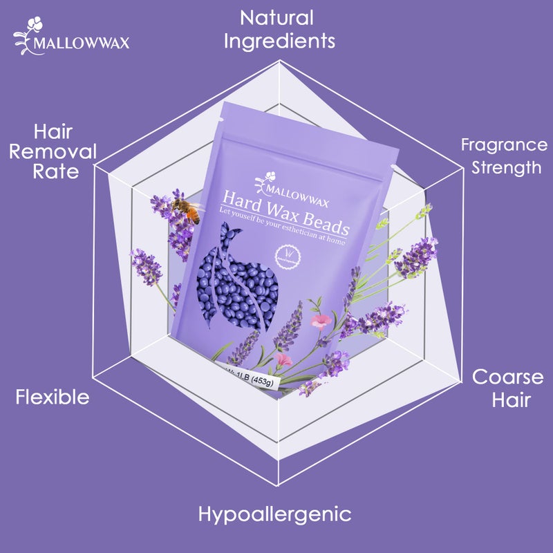 Mallowwax Hard Wax Beads, Wax Beans for Hair Removal, Natural Lavender, Stripless, Coarse Body Hair Specific - Ideal for Bikini, Brazilian, Legs, Underarms, Chest, 16 Ounce - Image 4