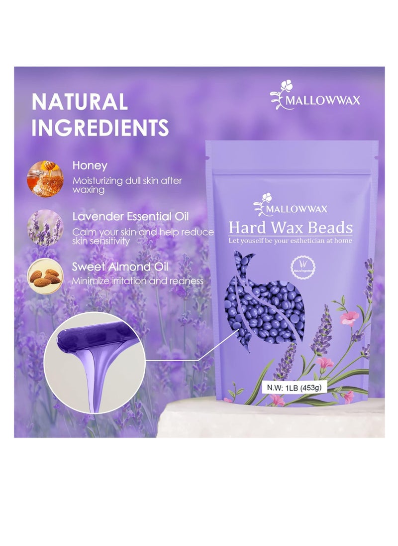 Mallowwax Hard Wax Beads, Wax Beans for Hair Removal, Natural Lavender, Stripless, Coarse Body Hair Specific - Ideal for Bikini, Brazilian, Legs, Underarms, Chest, 16 Ounce  - Image 2