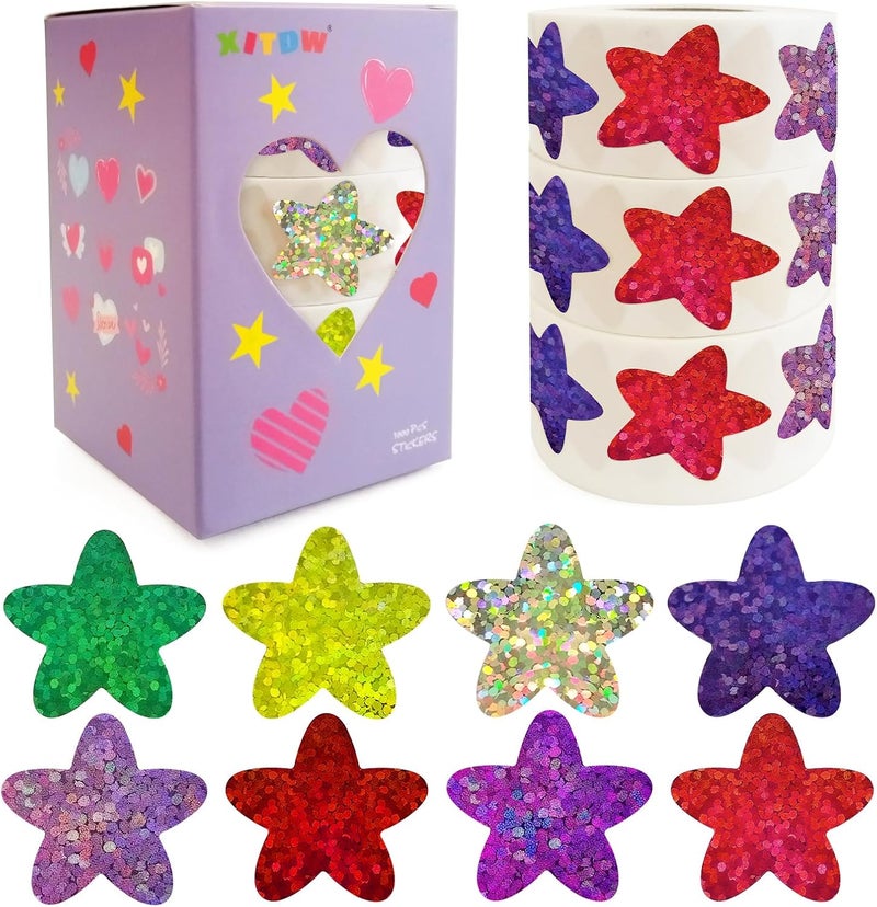 XITDW 3 Rolls Star Stickers,1500pcs Foil Shiny Self-Adhesive Colorful Star Stickers for Kids Reward for Student Planner and School Classroom Teacher Supplies - Image 1