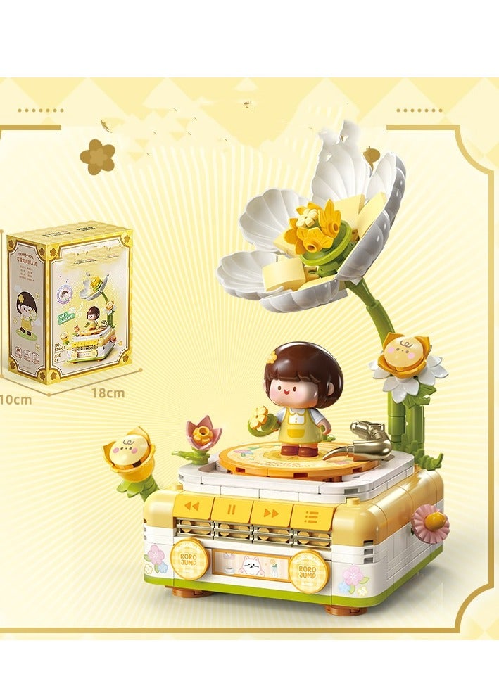Fermi Phonograph Meat Sauce Series Small Particle Assembled Building Blocks Flower Puzzle Toys Music Box Children's Ornament - Image 1