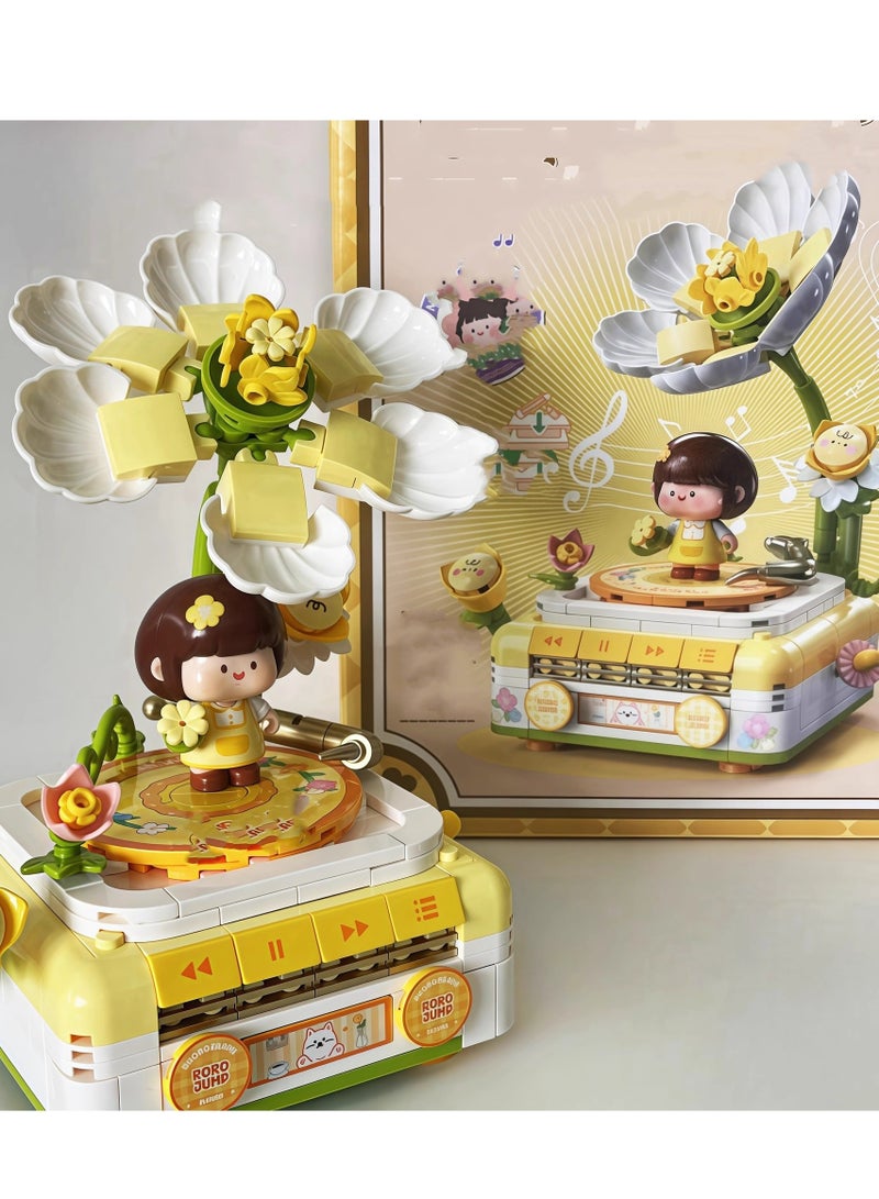 Fermi Phonograph Meat Sauce Series Small Particle Assembled Building Blocks Flower Puzzle Toys Music Box Children's Ornament - Image 2