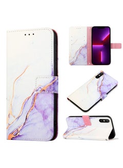 HuHa Case Cover For Xiaomi Redmi 9A / Redmi 9i India / Redmi 9AT PT003 Marble Pattern Flip Leather Phone Case White Purple LS006 