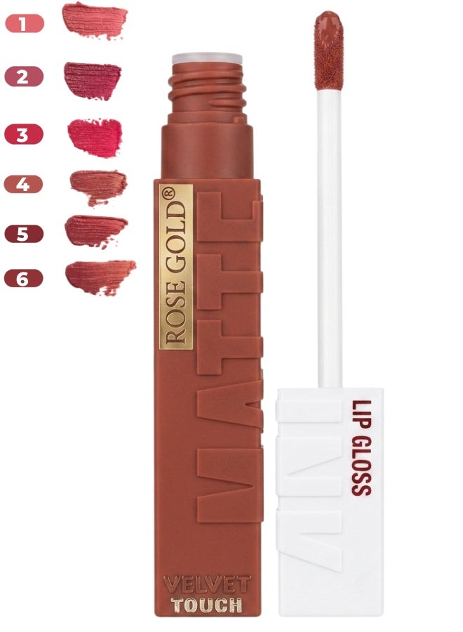 Rose Gold® Velvet Touch Matte Ink Lip Gloss – Long Lasting Highly Pigmented Liquid Matte Lipstick with Velvet Finish – Transfer Resistant Quick Dry Formula – Available in 6 Shades (Single Piece) RG-710 - Image 1