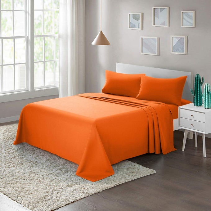 SOFT MICROFIBER BED SHEET SET 4PIECE WITH DEEP POCKET BEDDING QUEEN ORANGE