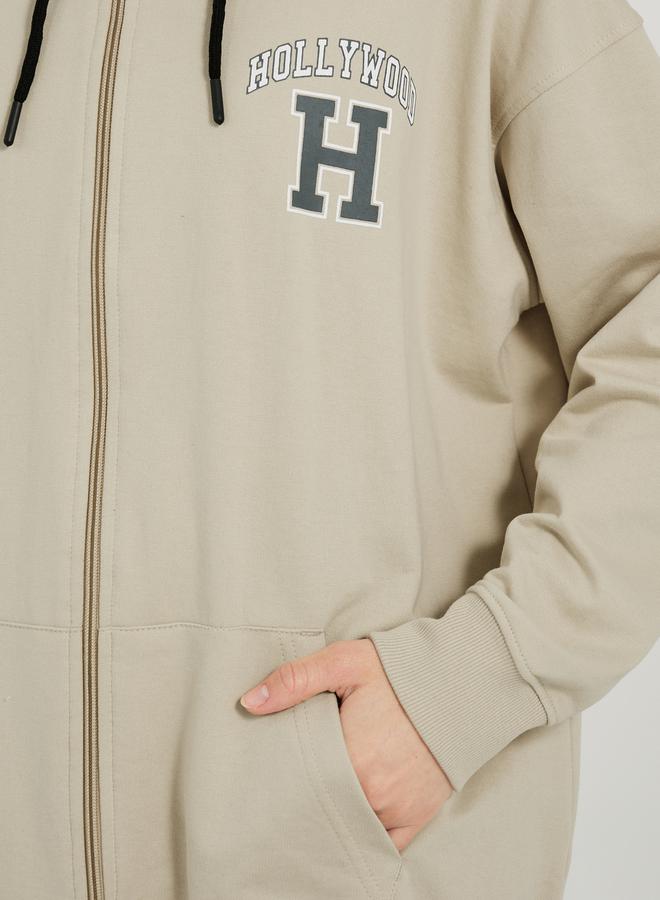 ستايلي هودي فضفاض بطبعة كتابة وسحَّاب غلق - Image 5