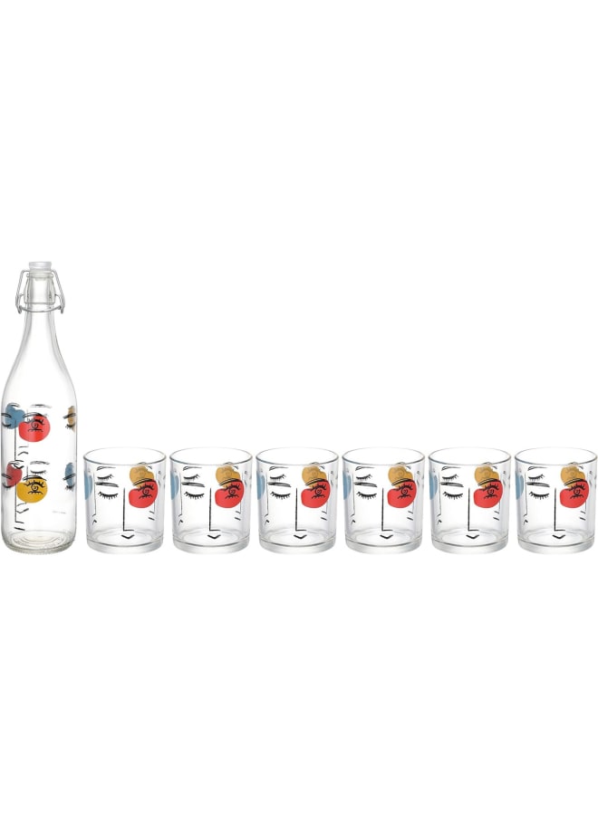 طقم  7 ق.  (زجاجة بالكليبس +6 كوب)  موودي