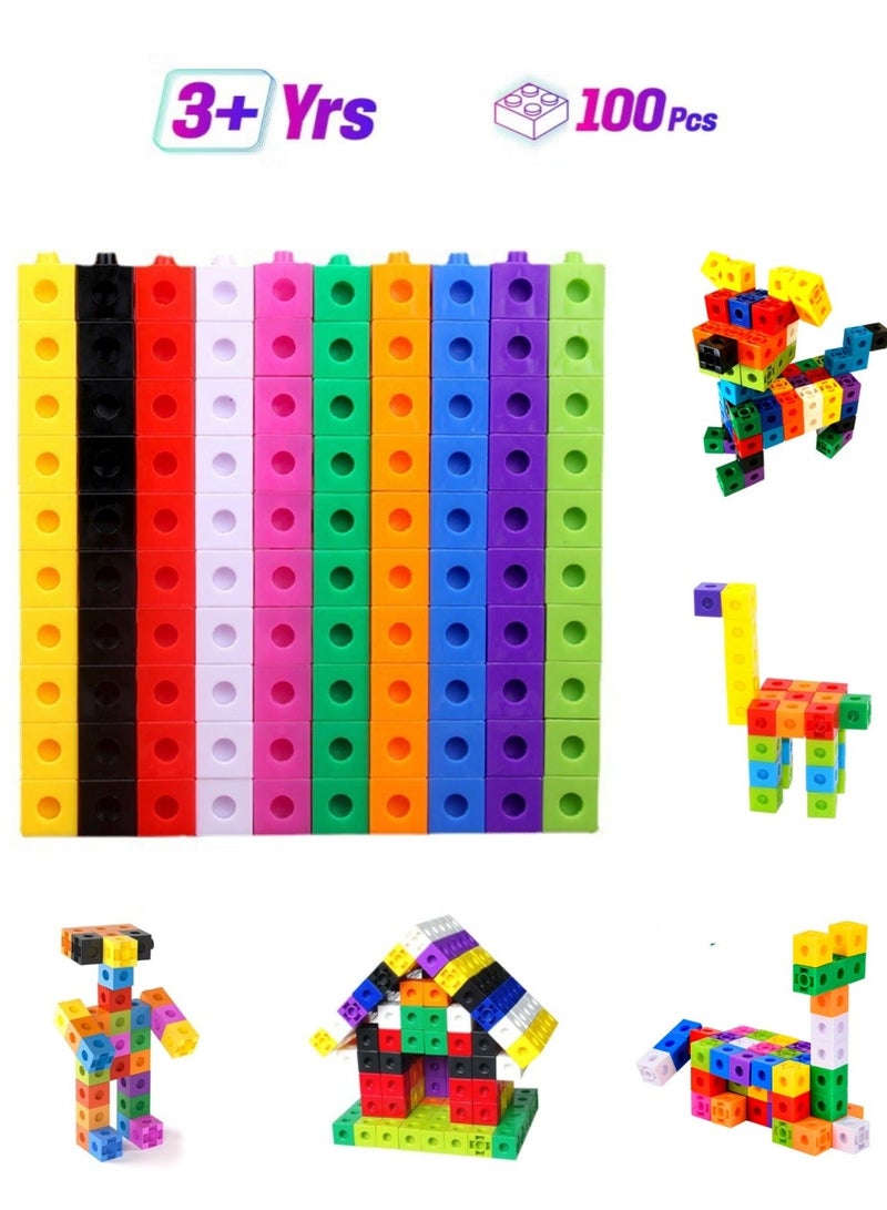 100pcs Linking Cubes Math Links STEM Building Stacking Blocks School Manipulatives Early Education Counting Sorting Toys for Kids Children  - Image 1