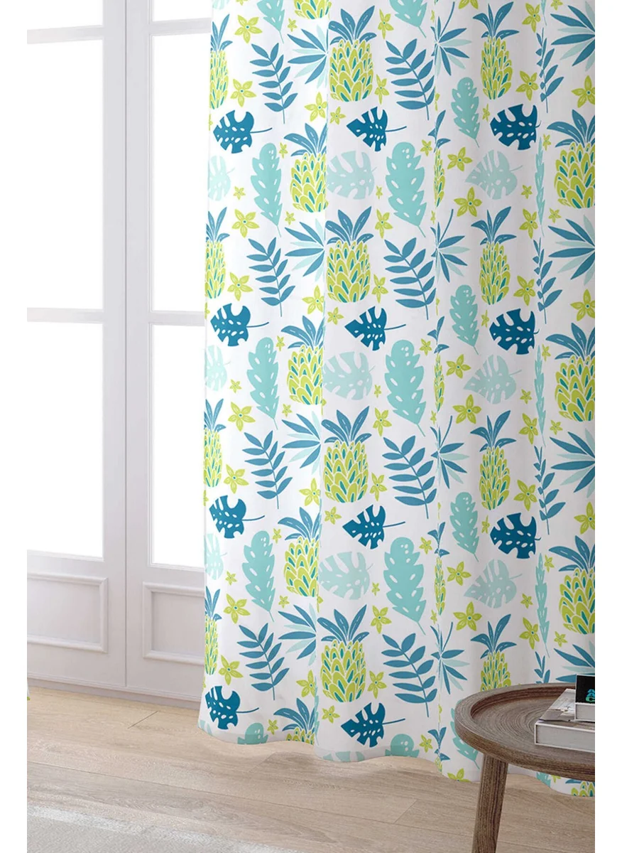 Cango Home Blue Green Tropical Pineapple Patterned Digital Printed Curtain CGH610-PR