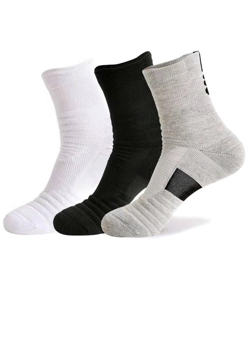 Generic 3 Pairs Basketball Socks for Men Running Training Boys Compression Cotton Sock Men Athletic Crew Socks Performance Thick Cushioned Sport Lightweight and Breathable - Image 1