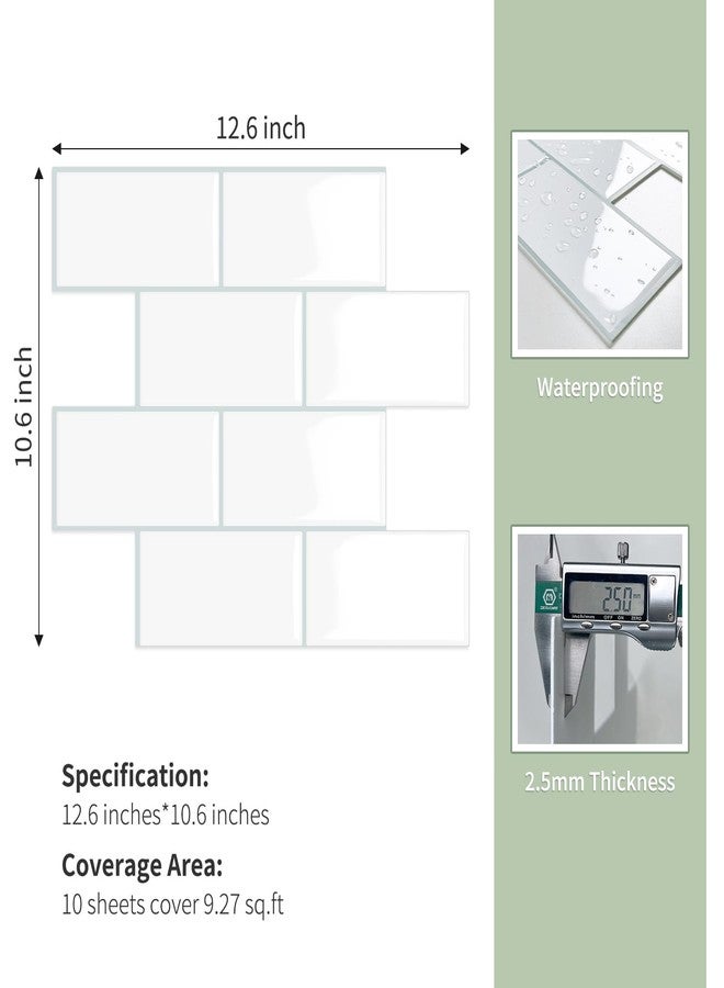 MOONFUN 10 Sheet Thicker Subway Tiles Peel and Stick Backsplash,12.6"x10.6" Self Adhesive Wall Tile Stick on Splashback for Kitchen and Bathroom(White Blue Grout) - Image 3