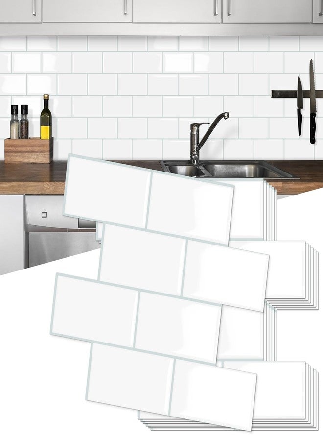 MOONFUN 10 Sheet Thicker Subway Tiles Peel and Stick Backsplash,12.6"x10.6" Self Adhesive Wall Tile Stick on Splashback for Kitchen and Bathroom(White Blue Grout) - Image 1