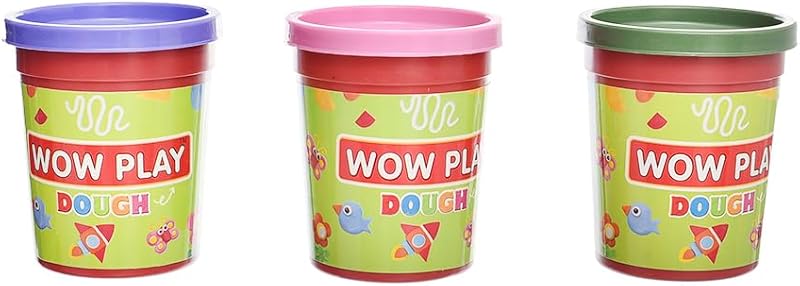 Wow Play 58098 Play Dough with Modeling Shape On Cap Pack of 3 Assorted Colors for Boys, Girls and Kids - Multi Color
