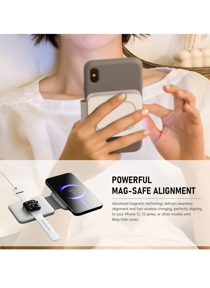 Excefore Wireless Charging, Magnetic Foldable Charging Pad Portable Wireless Chargers 3 in 1, Qi Fast Wireless Charging Station Compatible with iPhone 14/13/12/SE/11/XS/8, Samsung, for Air Pods Pro, iWatch  - Image 4