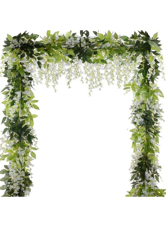 CLONG 5Pack Wisteria Garland Flower Garland Artificial Flowers Wisteria Vines Fake Ivy Flowers Total 33Ft (White) - Image 1