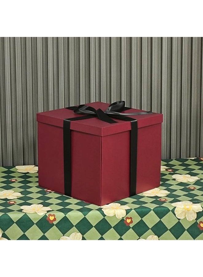 جوسكوين صندوق هدايا 12x12x10 بوصة، صناديق هدايا بورجوندي للهدايا، صندوق هدايا كبير، للتغليف، عيد الحب، عيد الأم، الذكرى السنوية. - Image 4