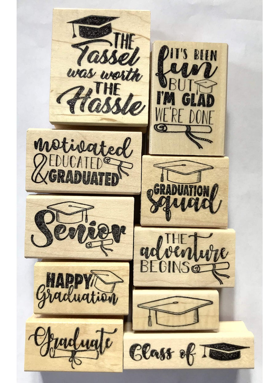Whispering Pines Stamped Designs Graduation Rubber Stamps Set 